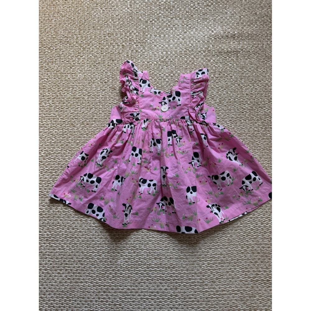 Pink Cow Print Ruffle Sleeve Kids Dress Farm Animal Floral Pattern handmade 3T